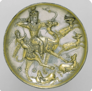 Plate with a hunting scene from the tale of Bahram Gur and&nbsp;Azadeh